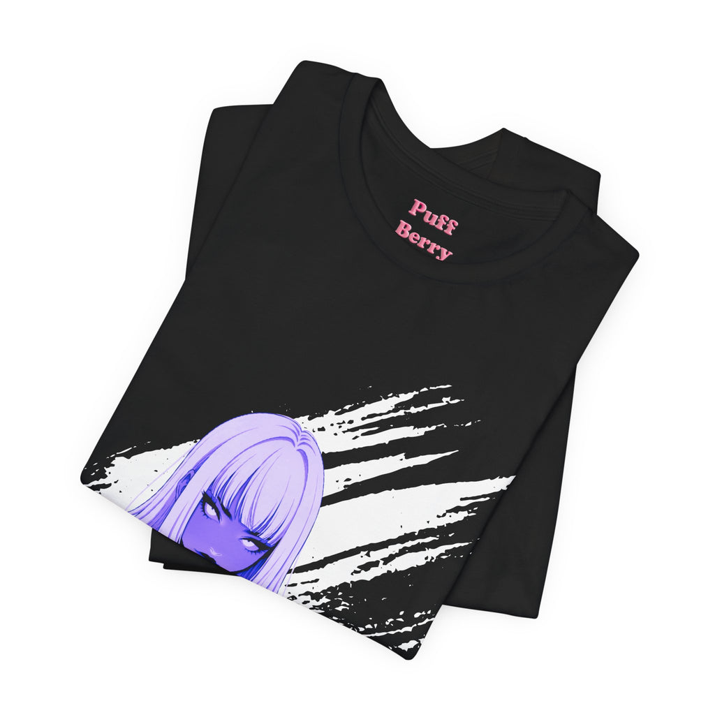 Purple Neon Girl Black Tee