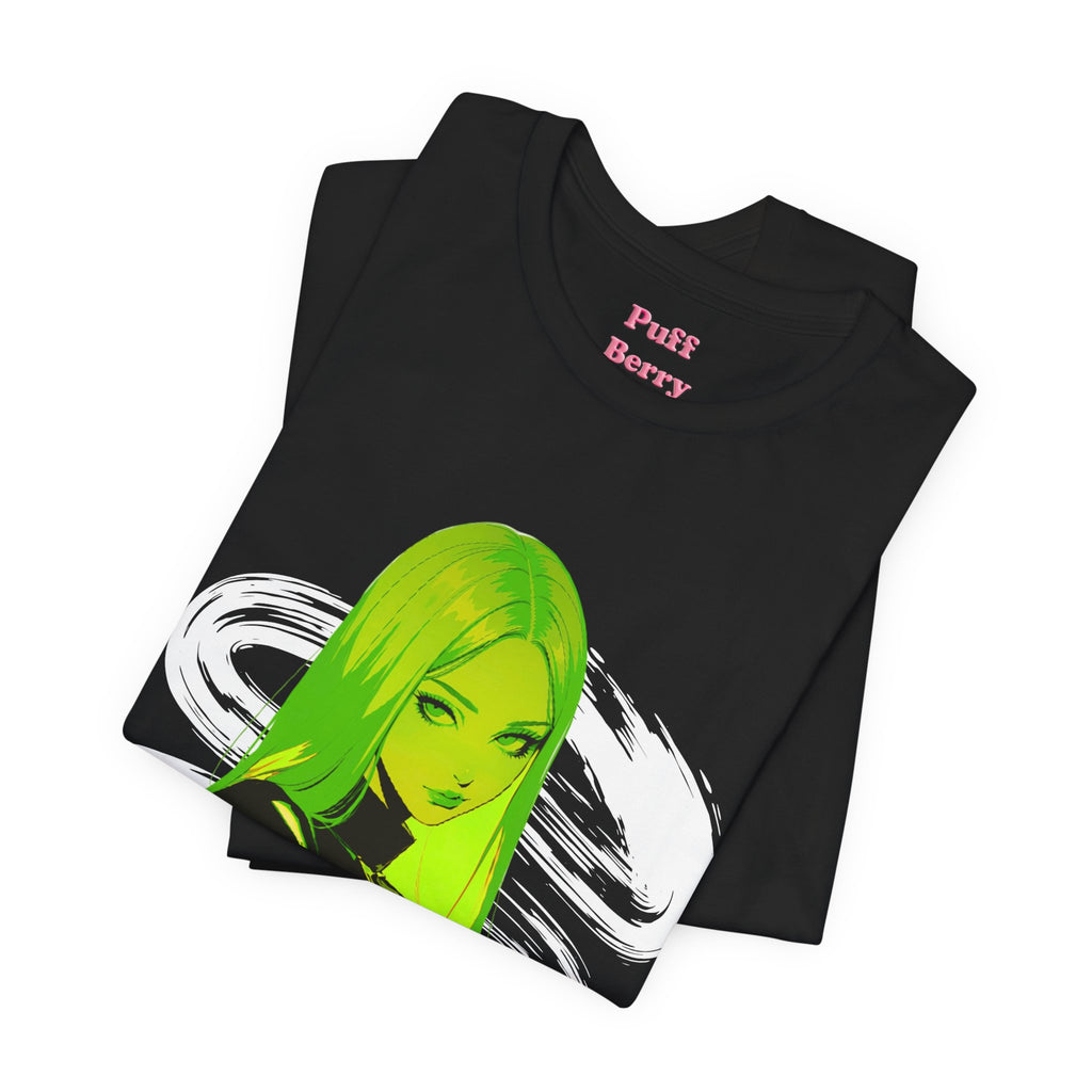 Green Neon Girl Black Tee