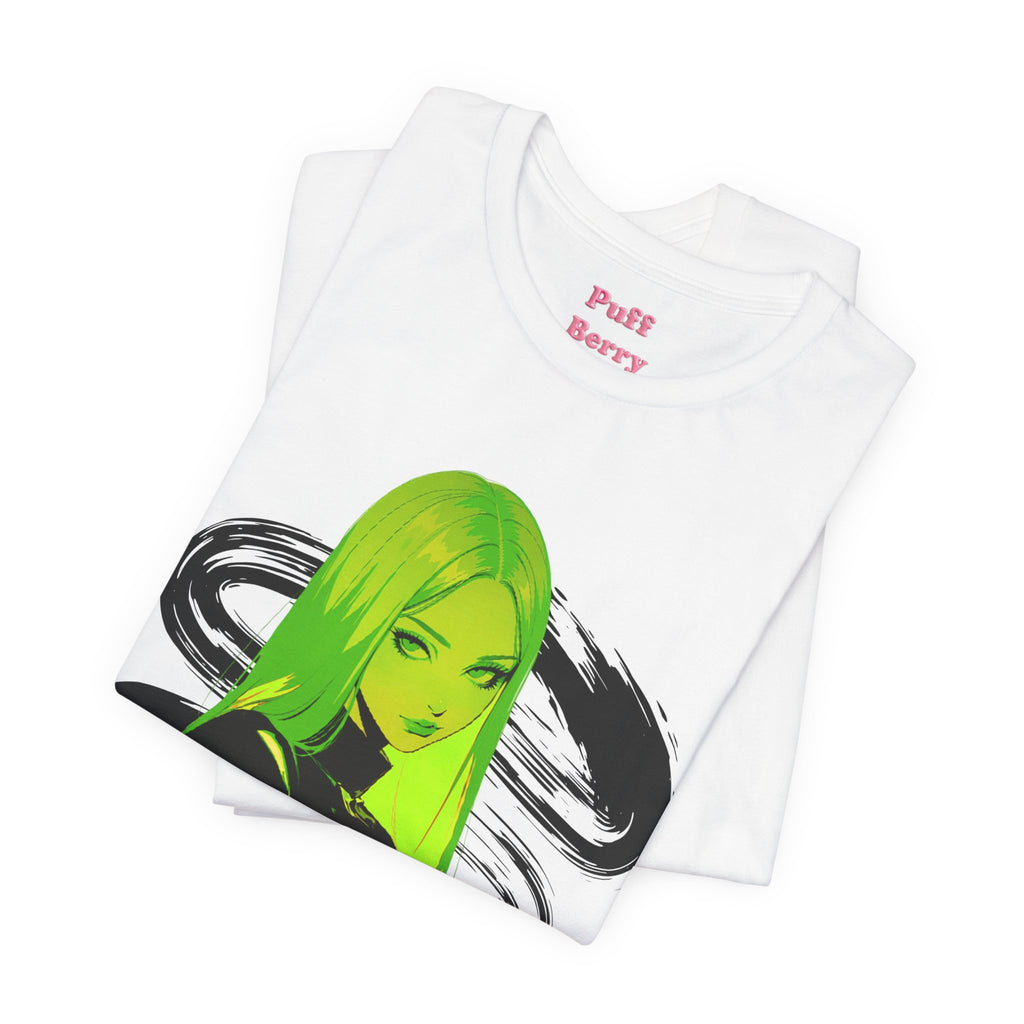 Green Neon Girl White Tee