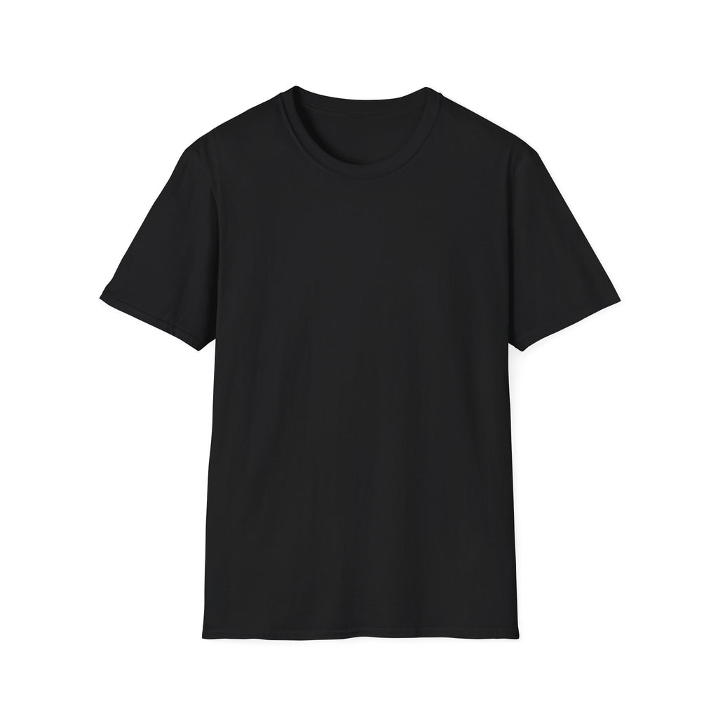 A plain black short-sleeve crewneck t-shirt shown from the front, laid flat against a solid white background.