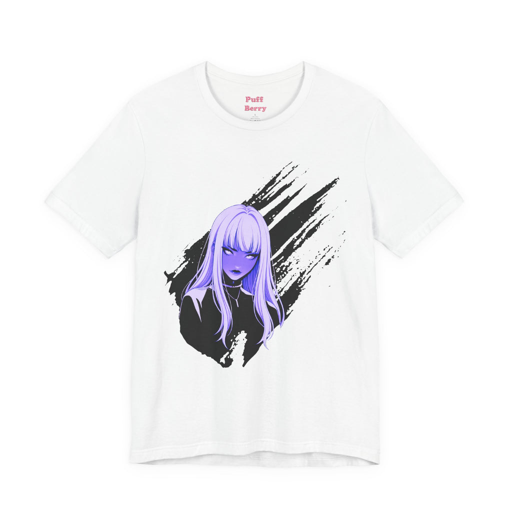 Purple Neon Girl White Tee