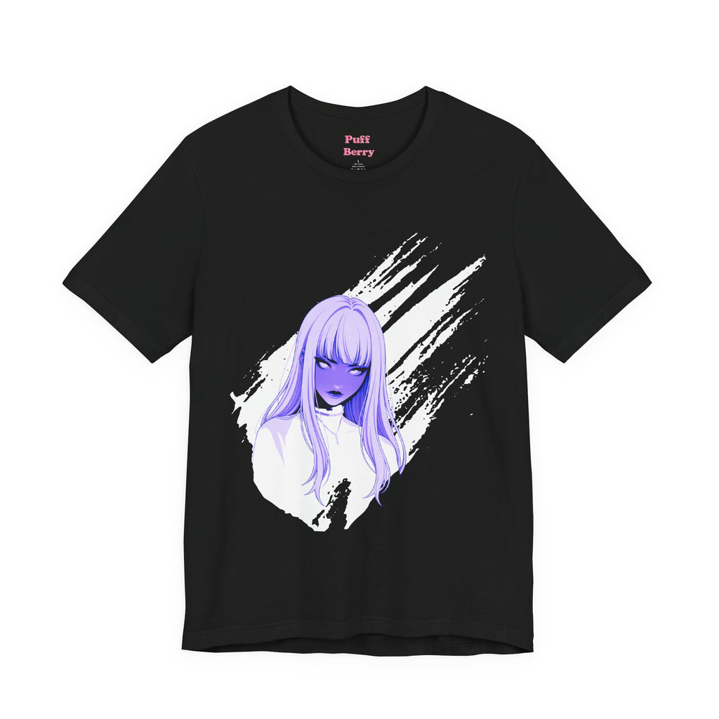 Purple Neon Girl Black Tee