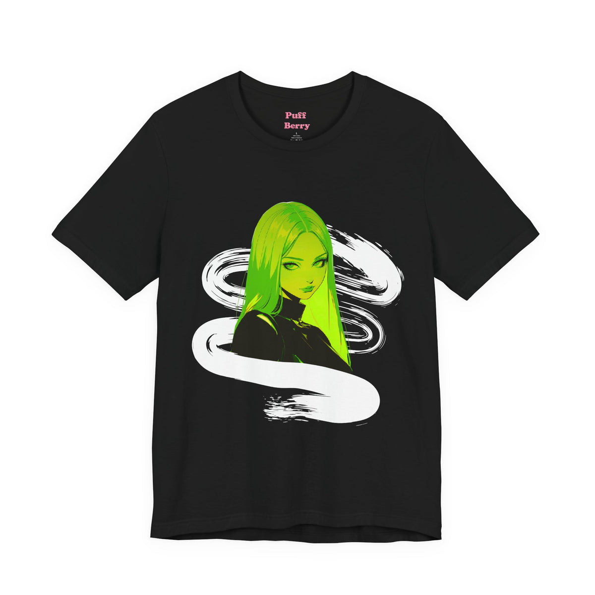 Green Neon Girl Black Tee