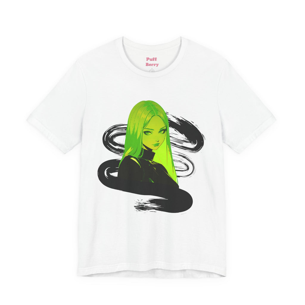 Green Neon Girl White Tee
