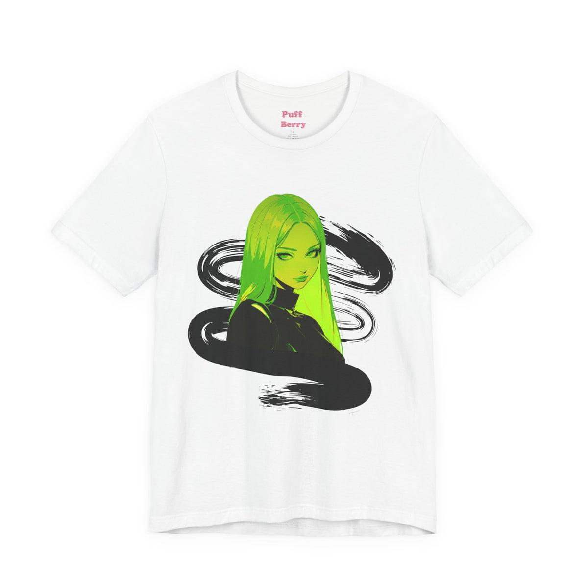Green Neon Girl White Tee