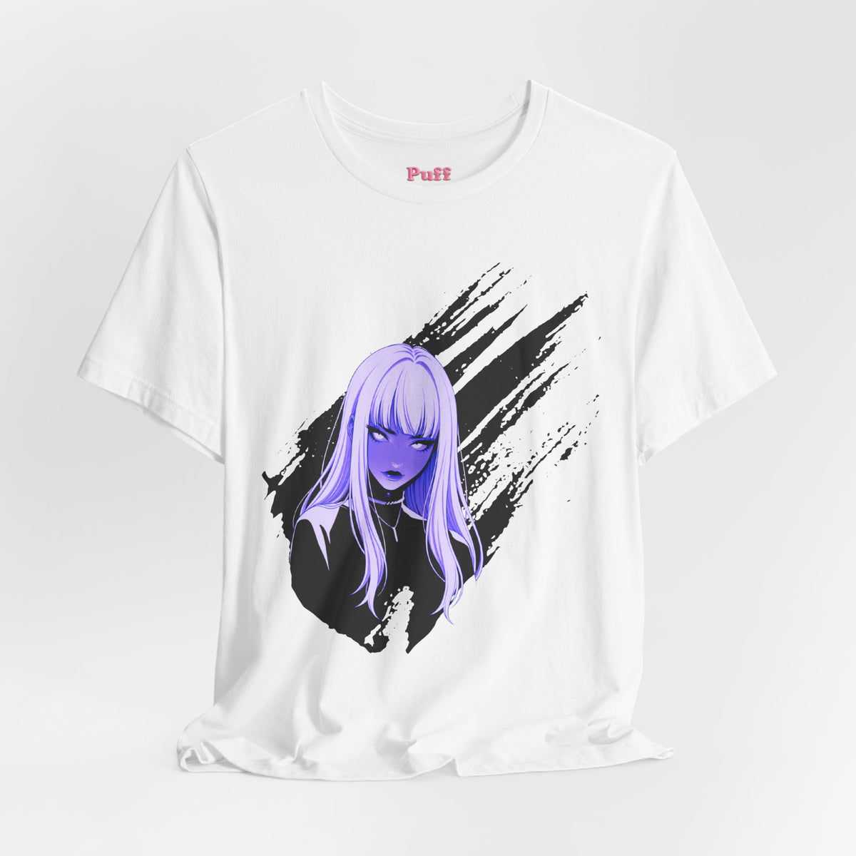 Purple Neon Girl White Tee