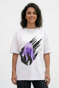 Purple Neon Girl White Tee