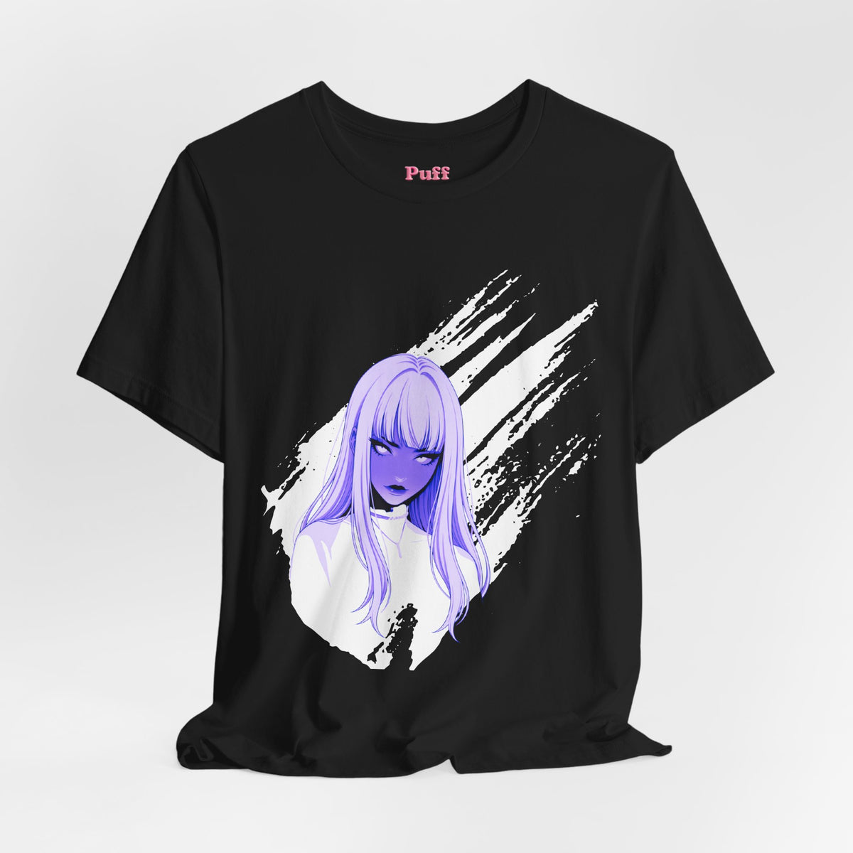 Purple Neon Girl Black Tee