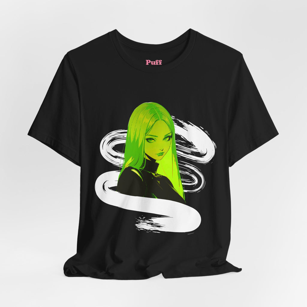 Green Neon Girl Black Tee
