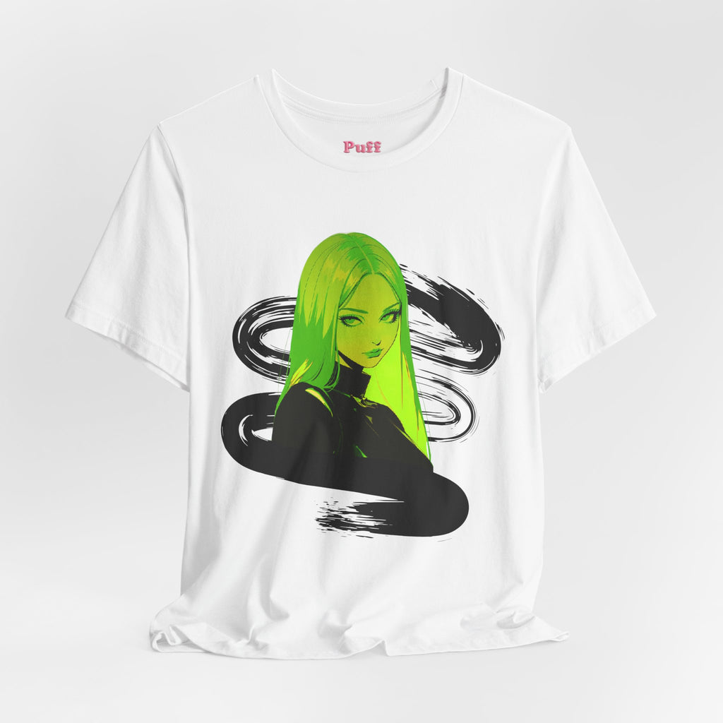 Green Neon Girl White Tee