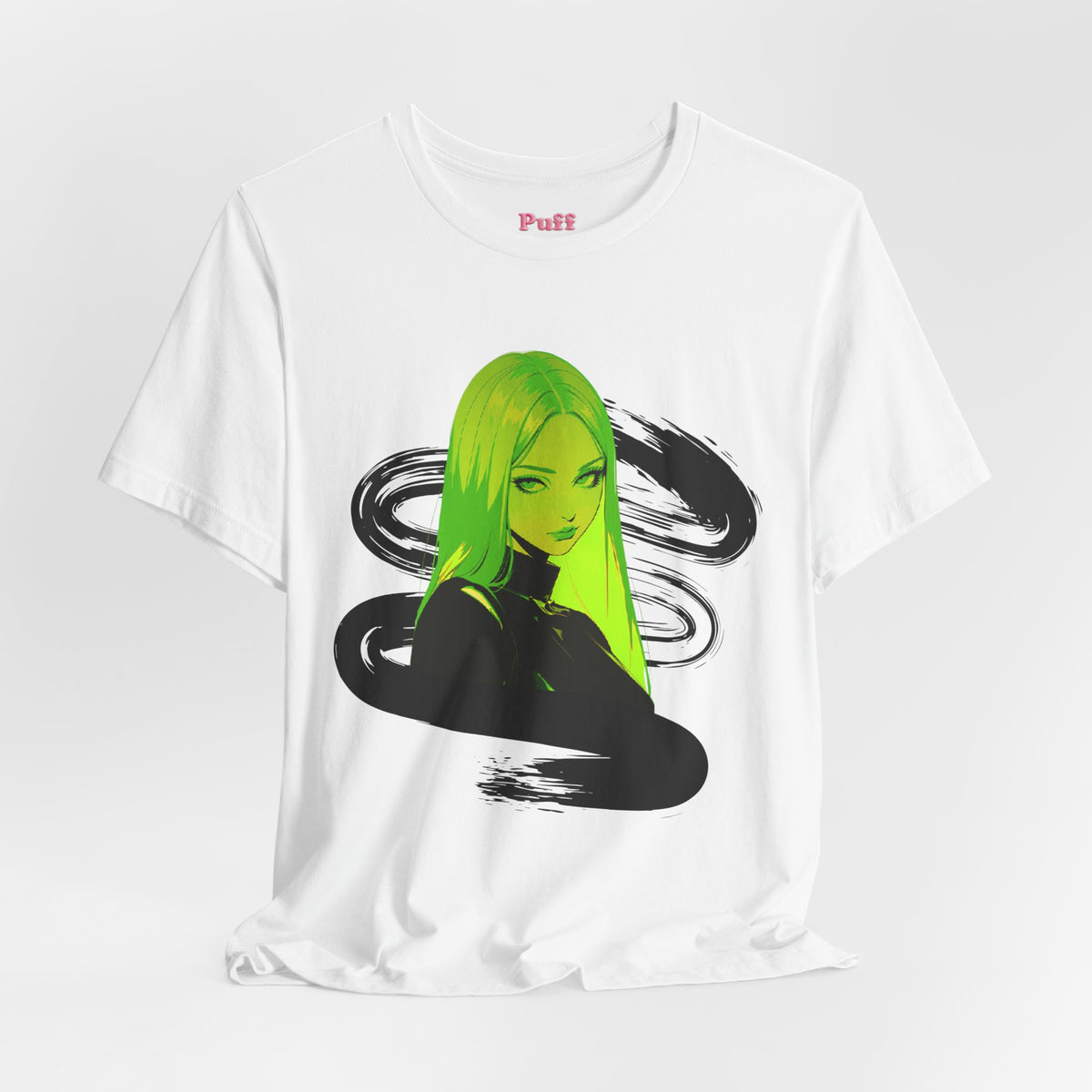 Green Neon Girl White Tee
