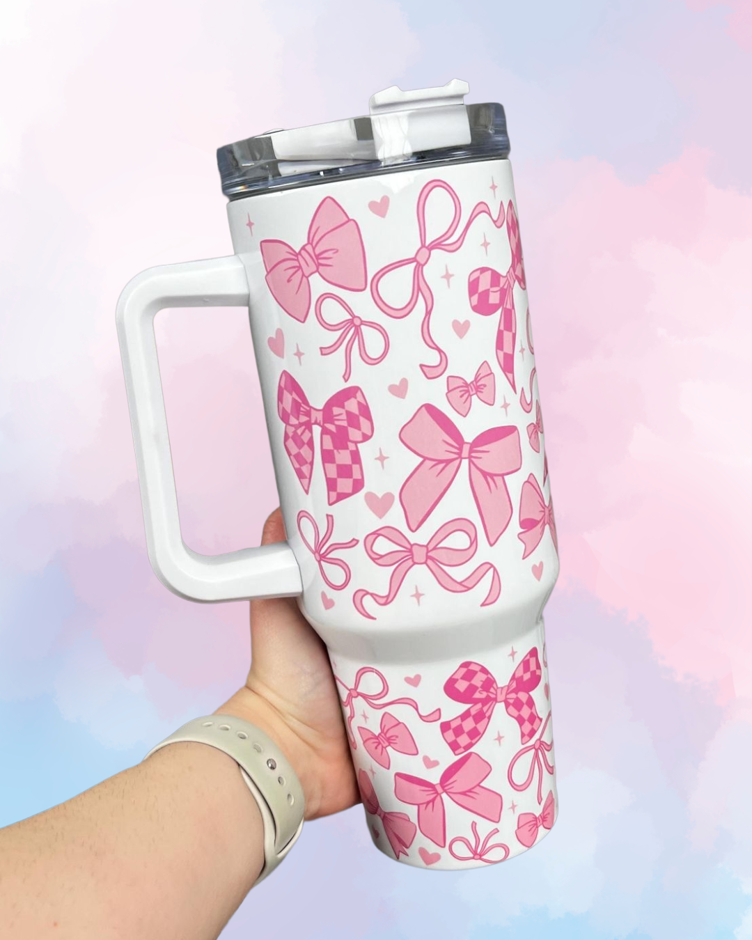Pink Bows Stainless Steel Vacuum Mug