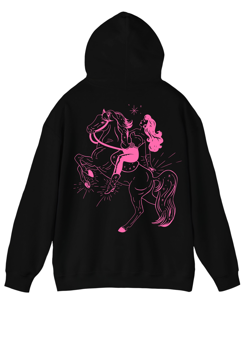 Puff Berry black hoodie with pink pony cowgirl puffberry