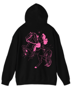 Puff Berry black hoodie with pink pony cowgirl puffberry