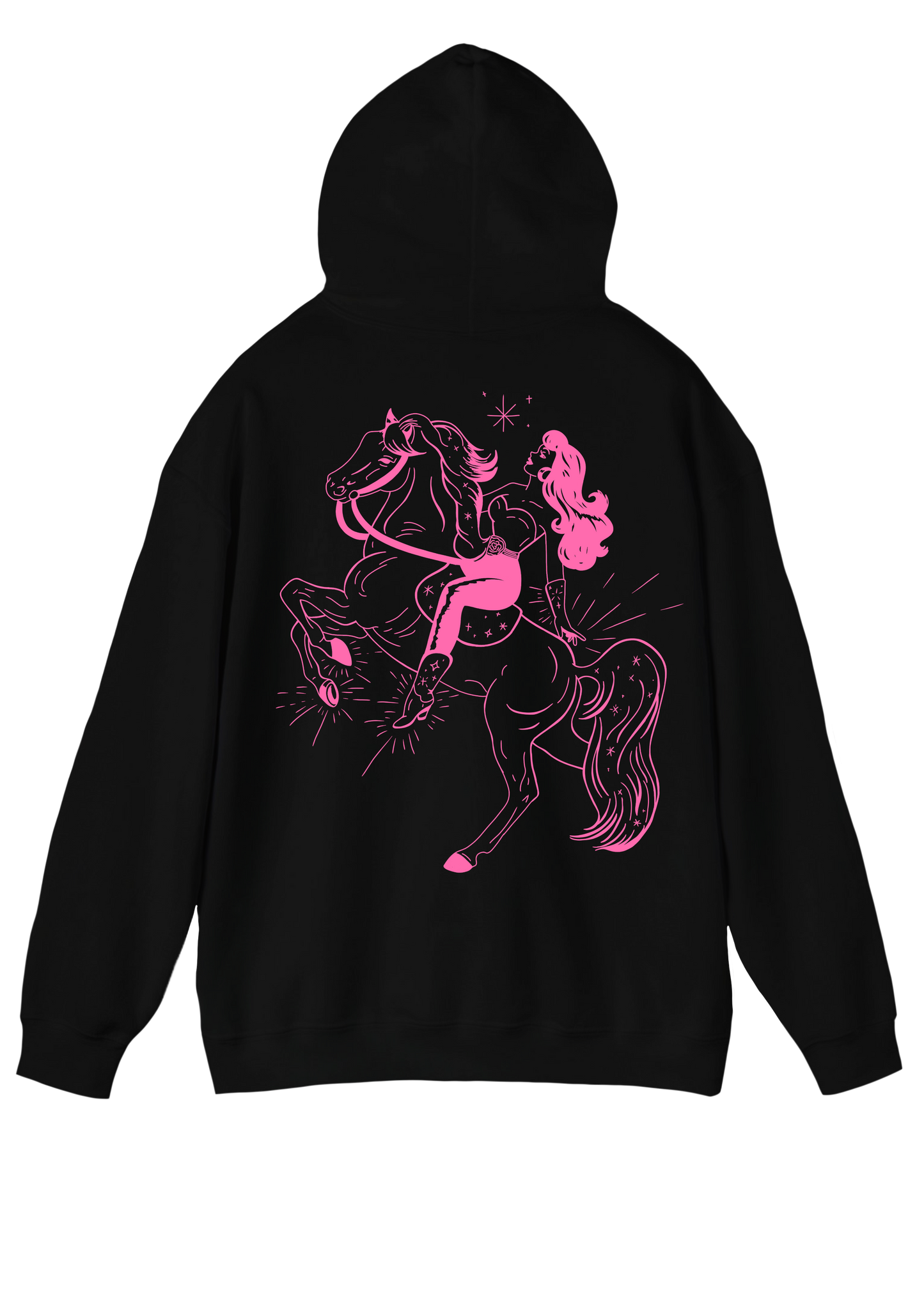 Puff Berry black hoodie with pink pony cowgirl puffberry