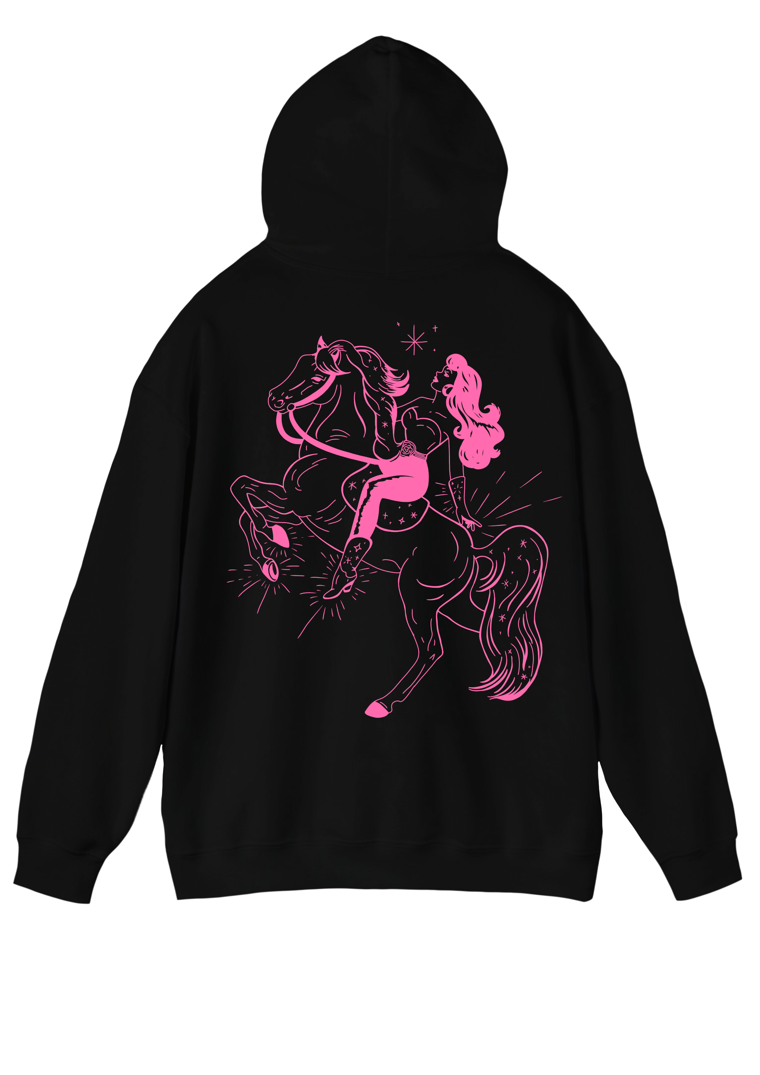 Puff Berry black hoodie with pink pony cowgirl puffberry