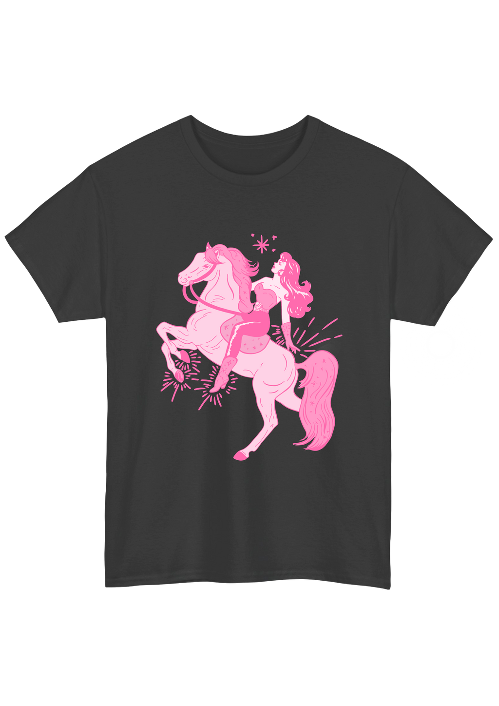 Puff Berry charcoal T-shirt with pink pony cowgirl puffberry Tee