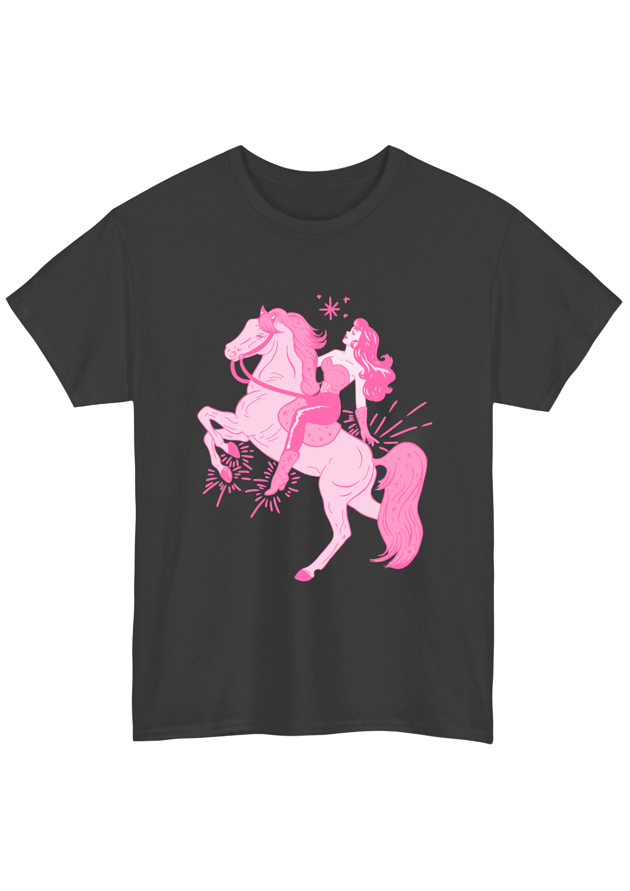 Puff Berry charcoal T-shirt with pink pony cowgirl puffberry Tee