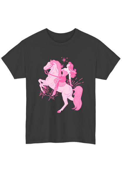 Puff Berry charcoal T-shirt with pink pony cowgirl puffberry Tee