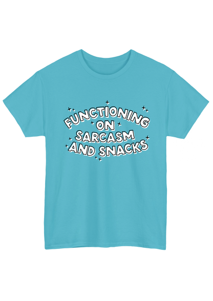 Sarcasm and Snacks Turquoise Tee - Puff Berry