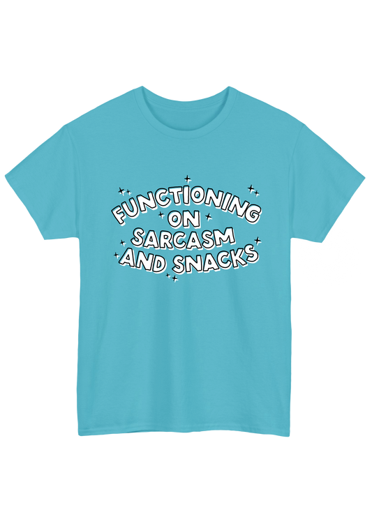 Sarcasm and Snacks Turquoise Tee - Puff Berry