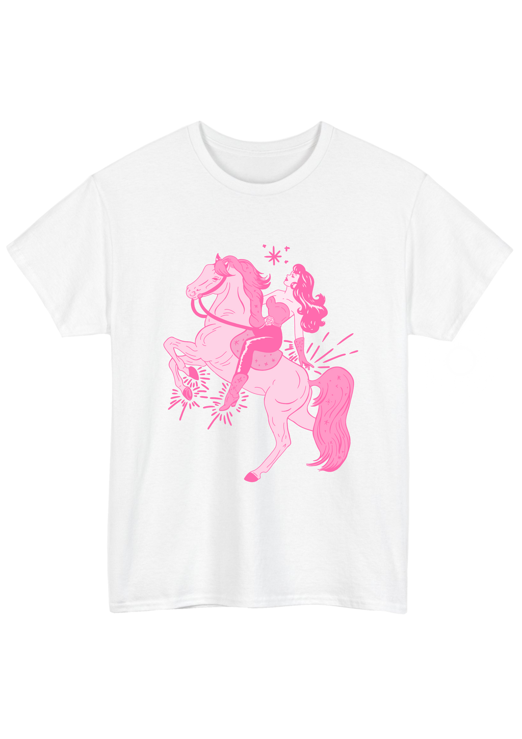 Puff Berry white T-shirt with pink pony cowgirl puffberry Tee