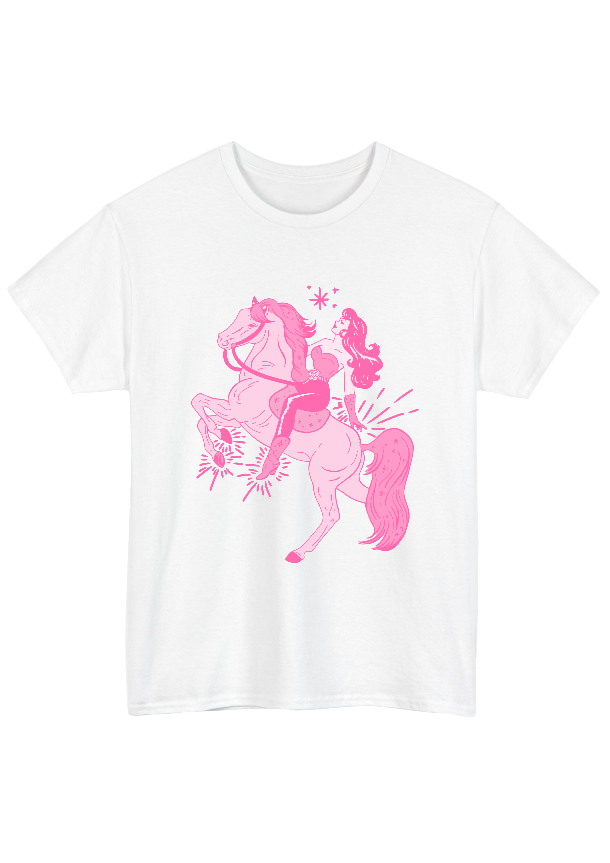 Puff Berry white T-shirt with pink pony cowgirl puffberry Tee