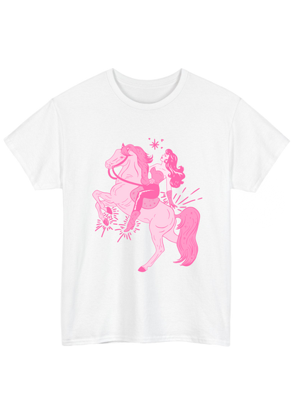 Puff Berry white T-shirt with pink pony cowgirl puffberry Tee