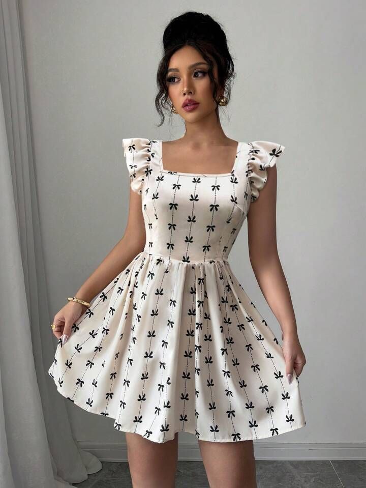 White and Black Bow Dress