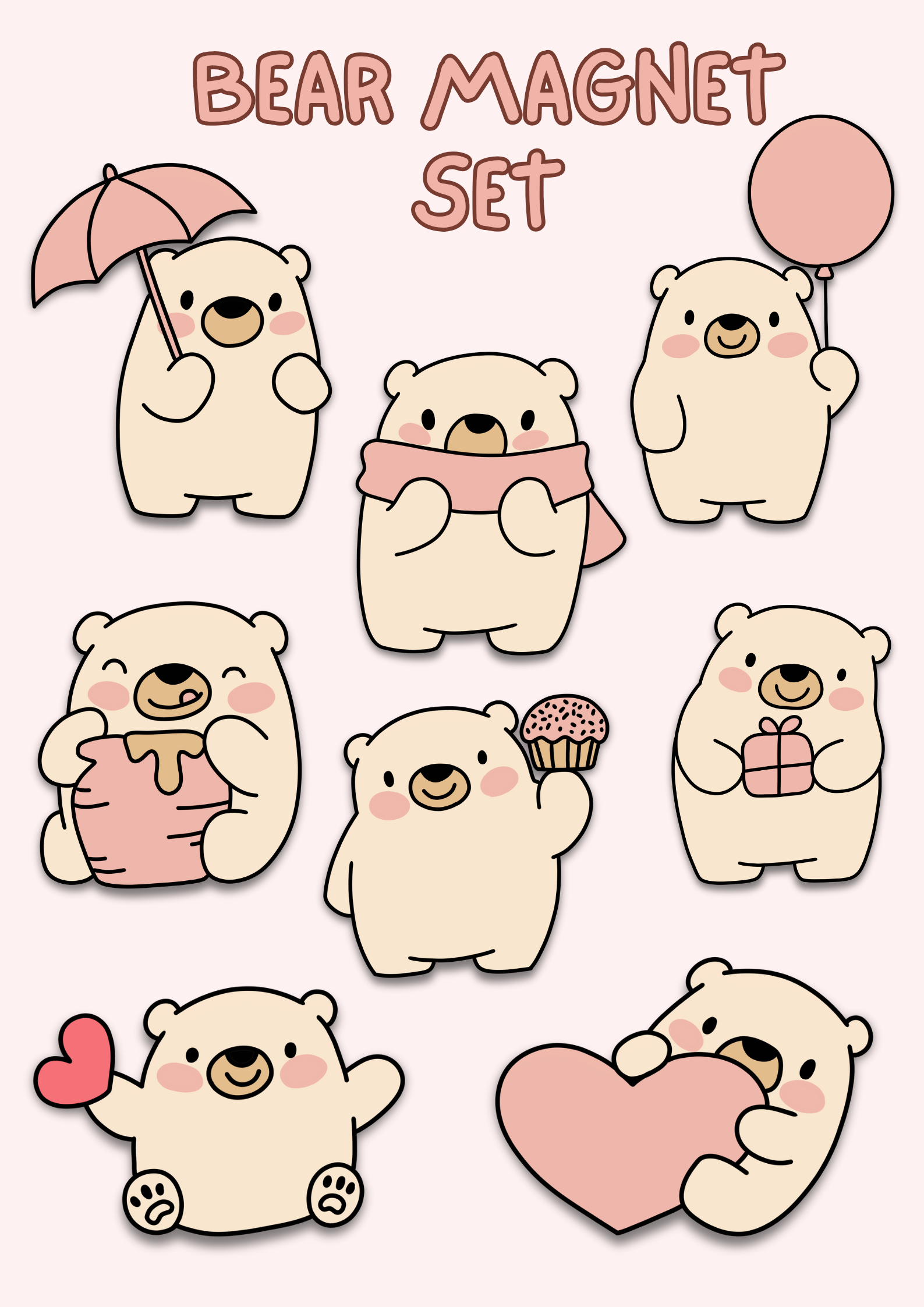 Bear Magnet Set - Puff Berry
