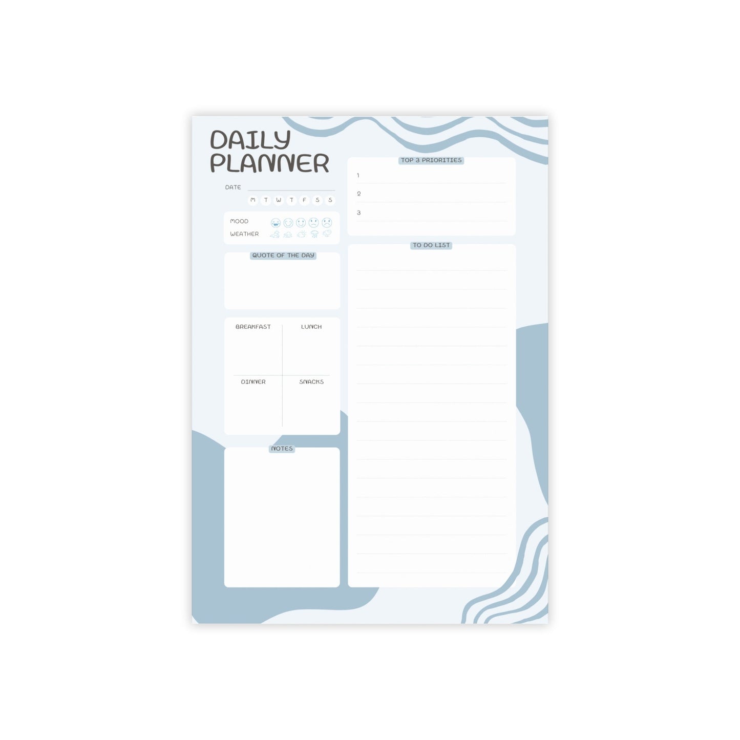 Wavy Blue Daily Planner A4