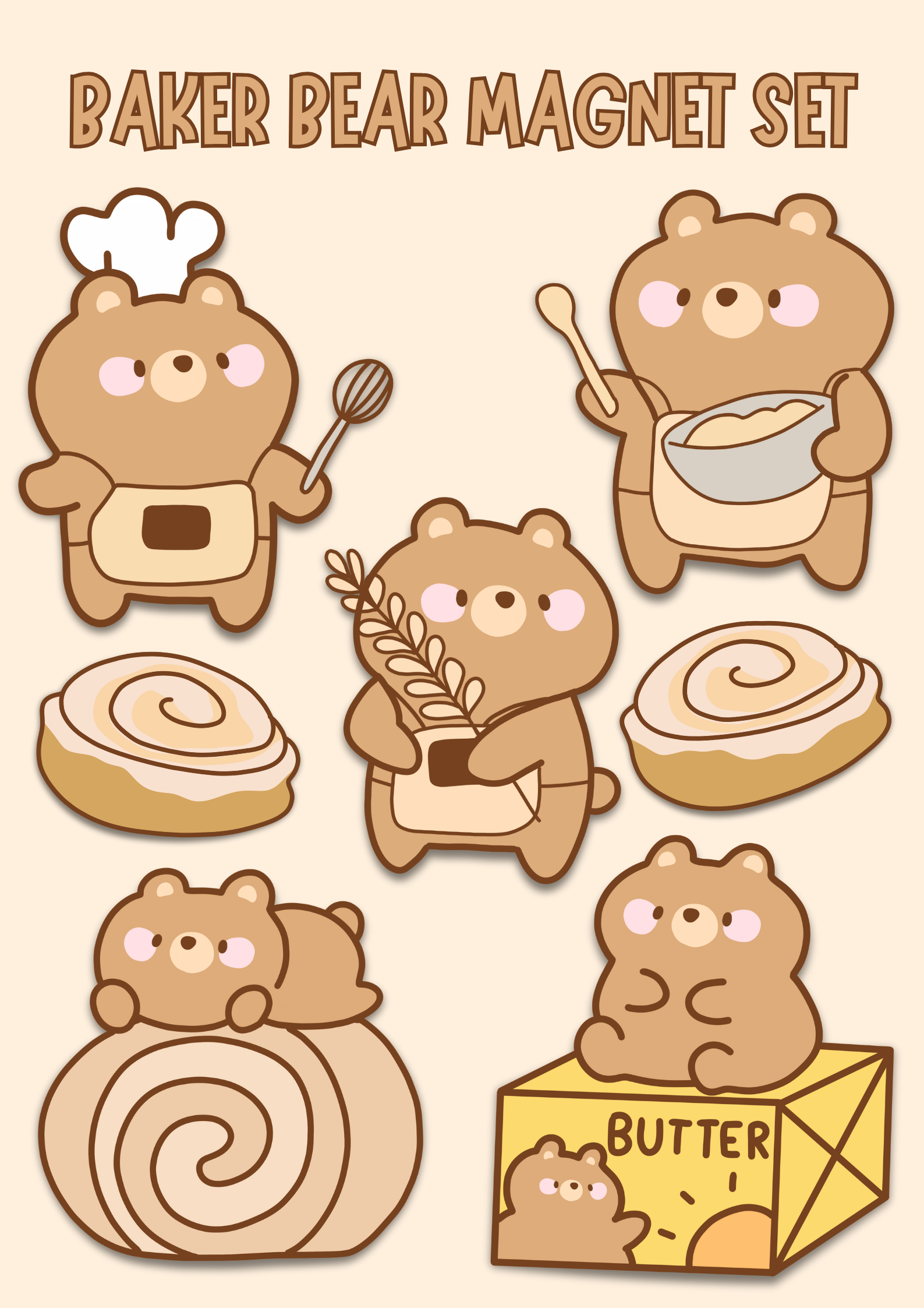 Baker Bear Magnet Set