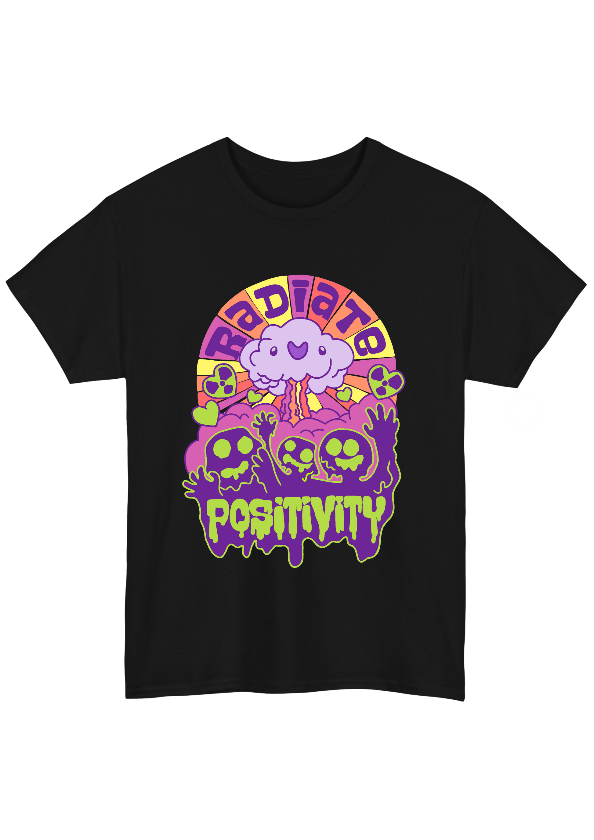 Radiate Positivity Black Tee - Puff Berry