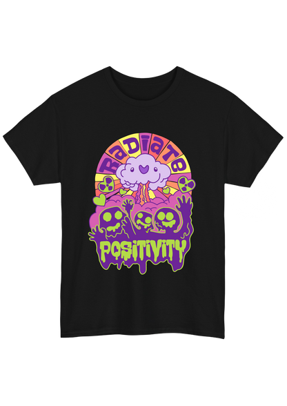 Radiate Positivity Black Tee - Puff Berry
