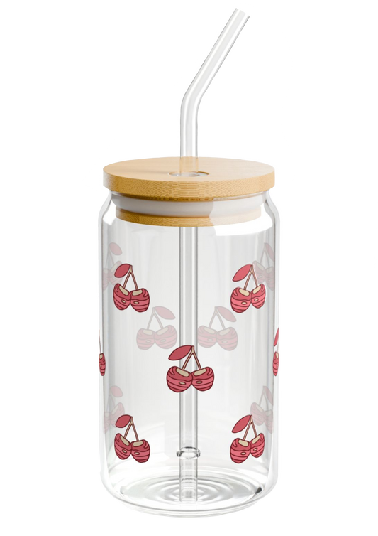Cherry Glass Mug with Lid