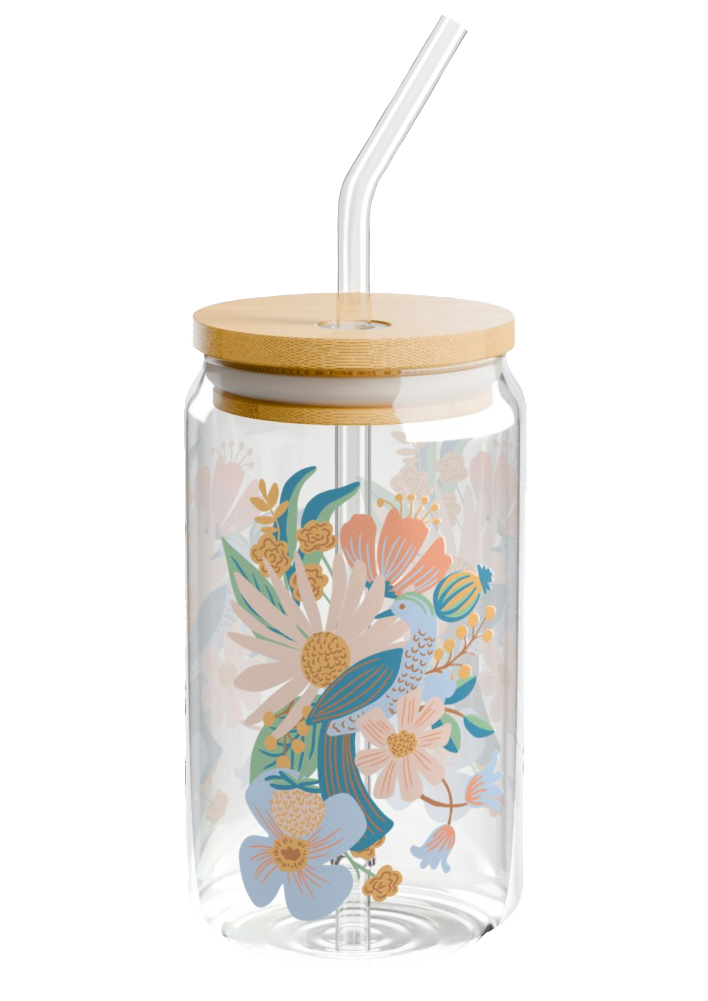 Peacock Glass Mug with Lid - Puff Berry