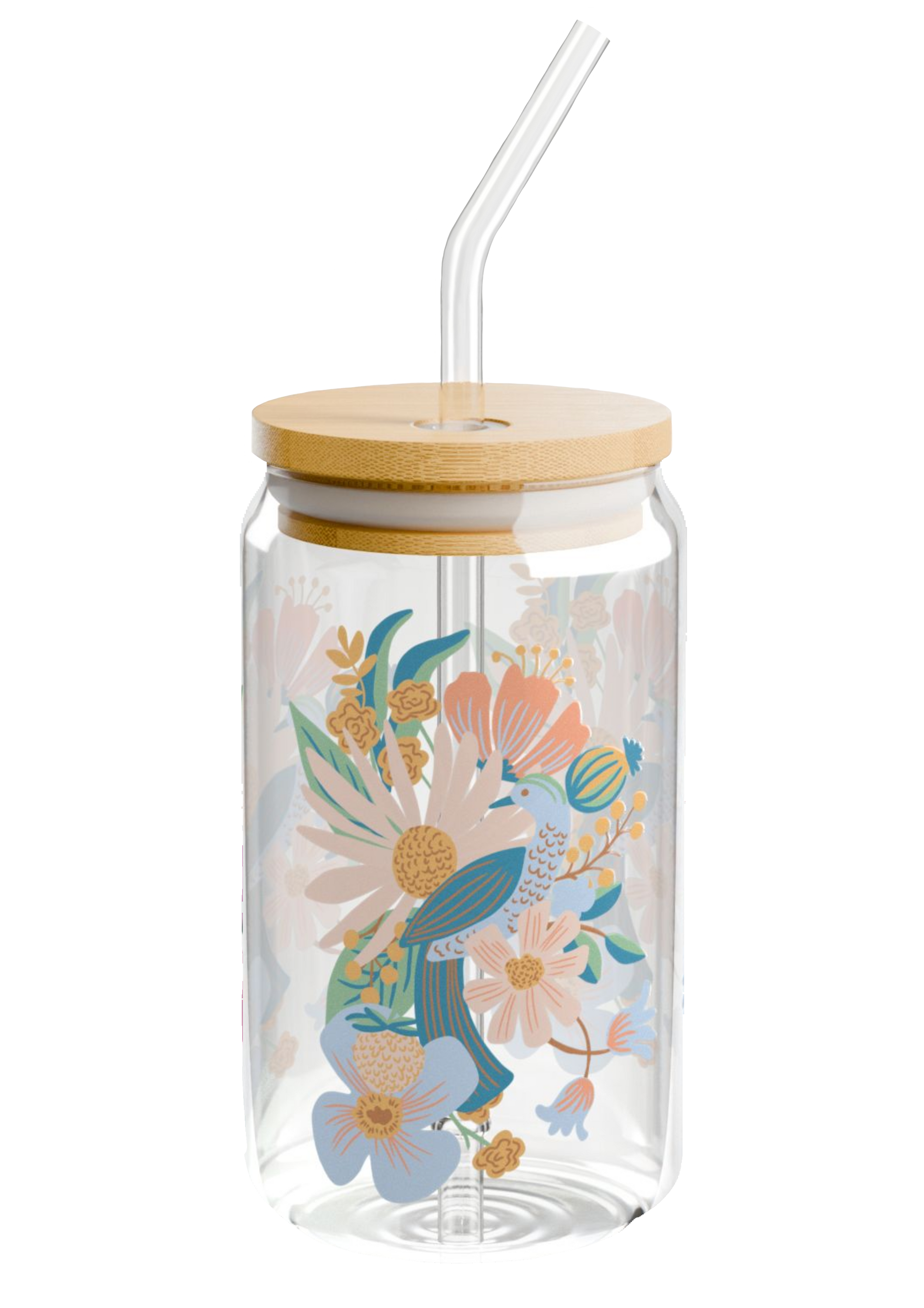 Peacock Glass Mug with Lid - Puff Berry
