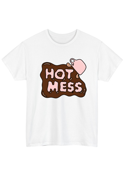 Hot Mess White Tee - Puff Berry