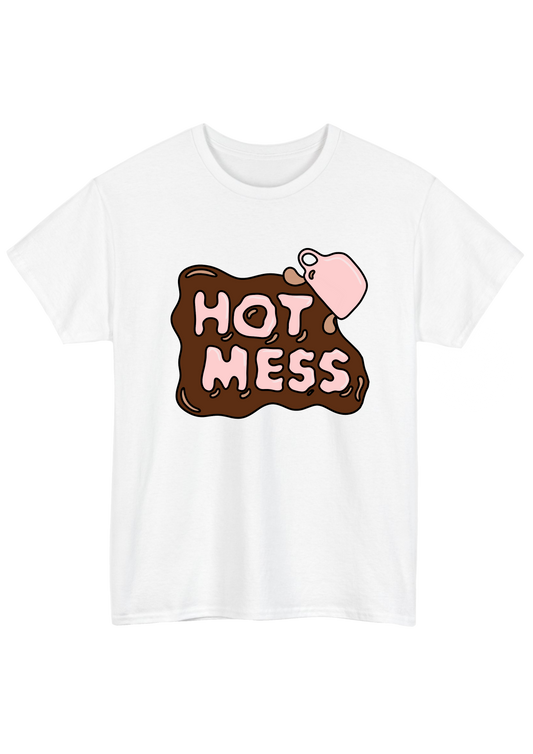 Hot Mess White Tee - Puff Berry