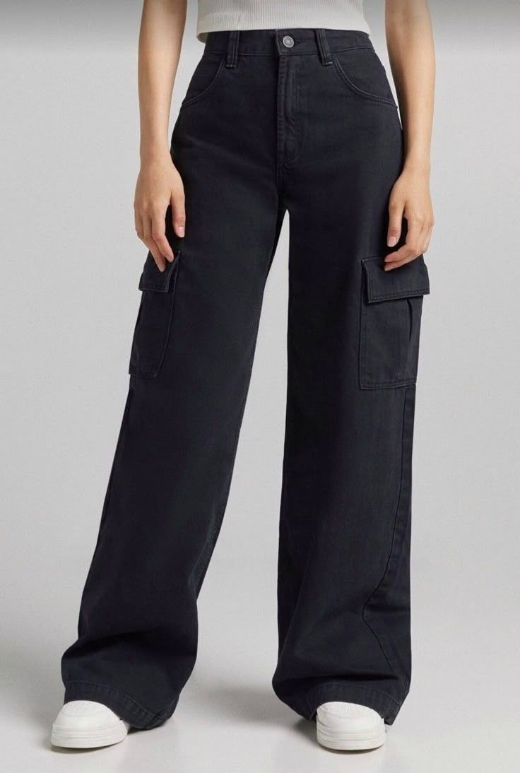 Cargo Wide Leg Black Jeans