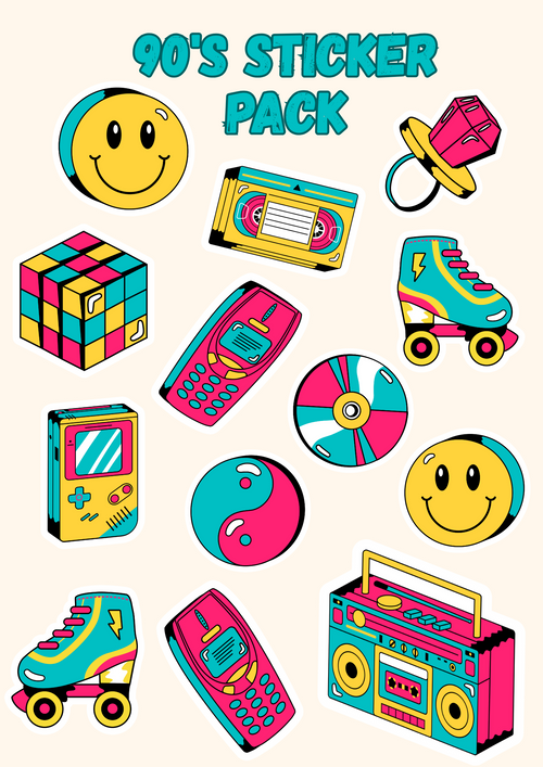 90's Sticker Pack A4 - Puff Berry