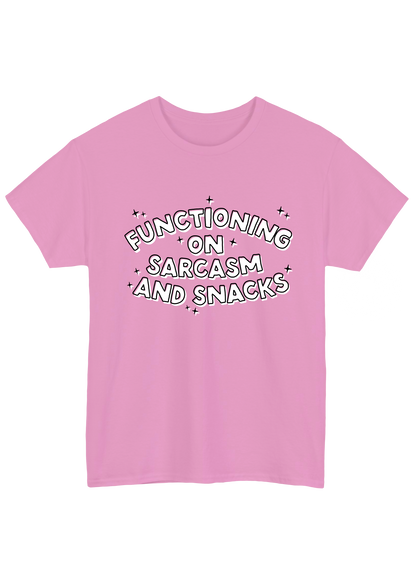 Sarcasm and Snacks Pink Tee - Puff Berry