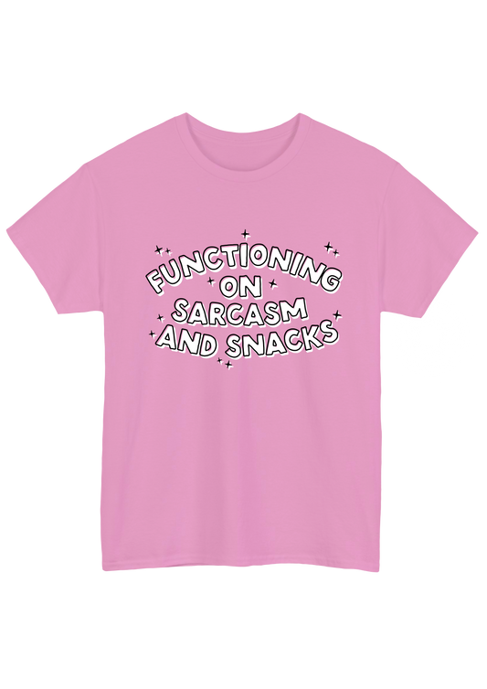 Sarcasm and Snacks Pink Tee - Puff Berry