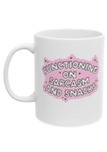 Sarcasm and Snacks White Mug - Puff Berry