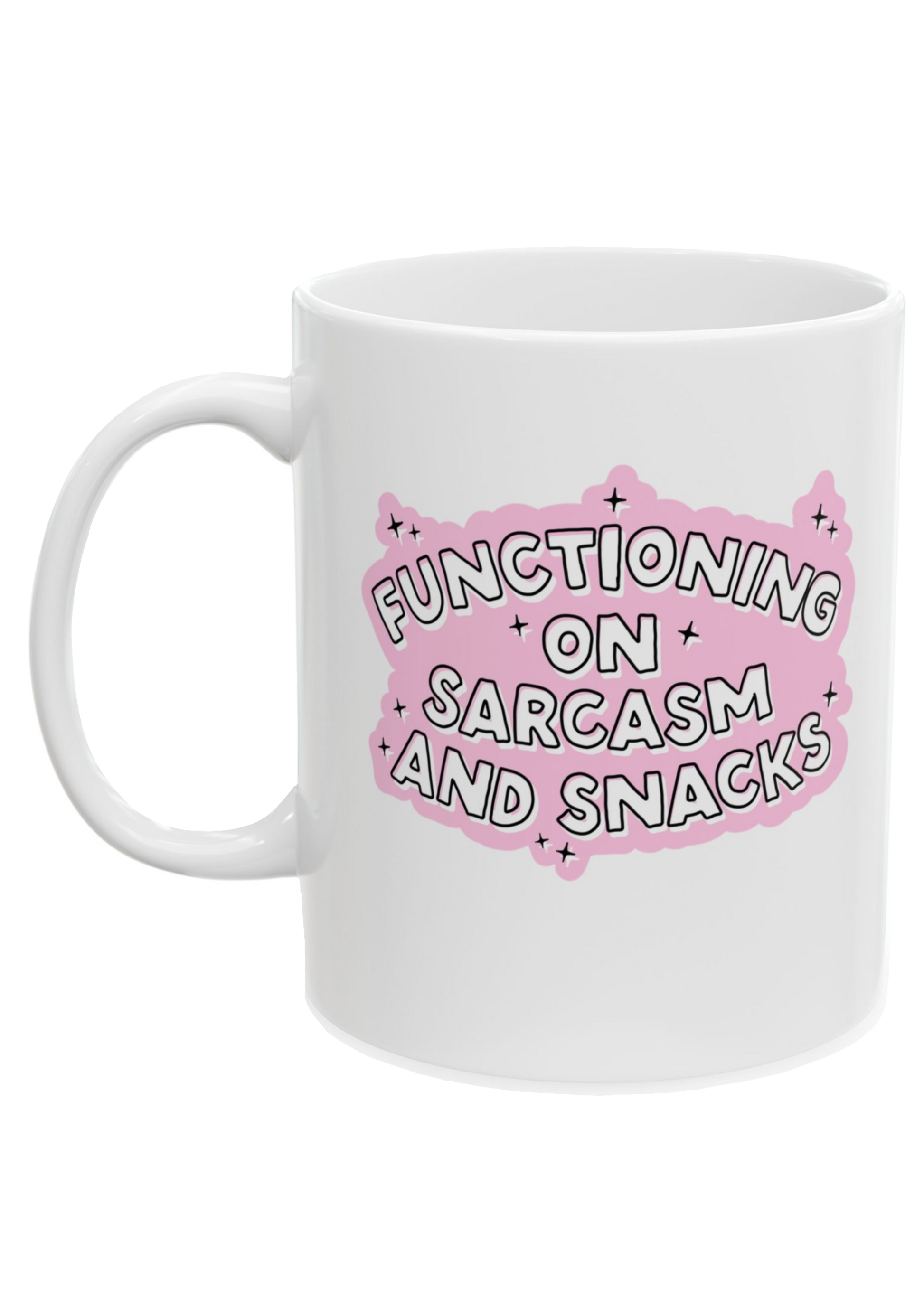Sarcasm and Snacks White Mug - Puff Berry