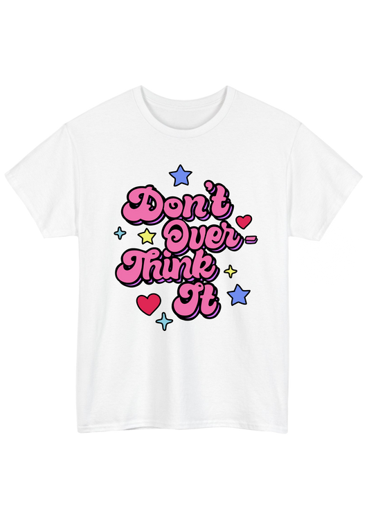 Don't Overthink It White Tee - Puff Berry
