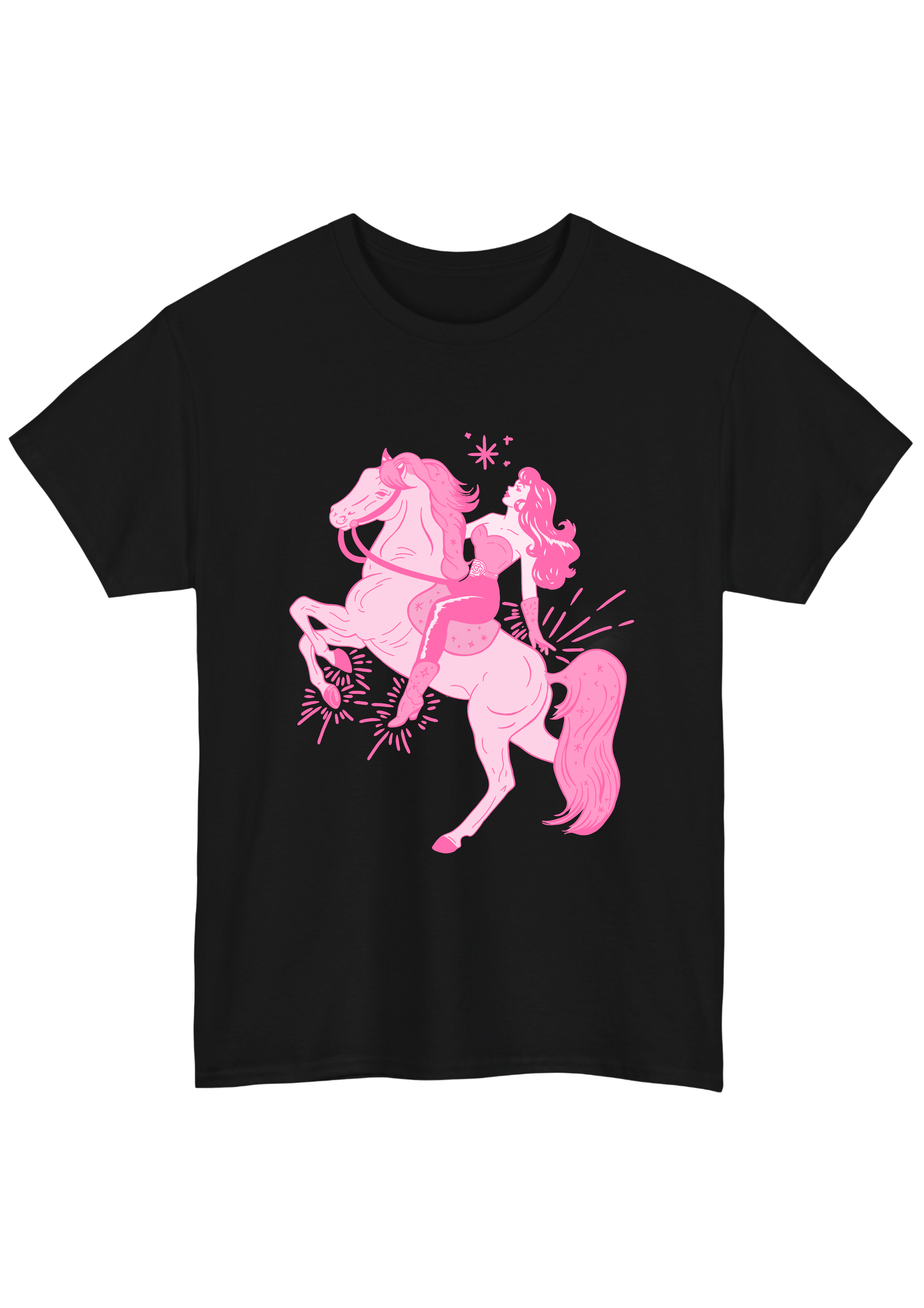Puff Berry black T-shirt with pink pony cowgirl puffberry Tee