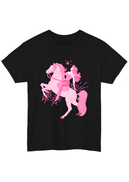 Puff Berry black T-shirt with pink pony cowgirl puffberry Tee