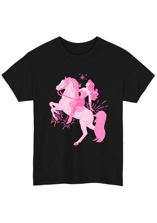 Puff Berry black T-shirt with pink pony cowgirl puffberry Tee