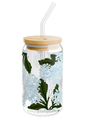 Hydrangea Glass Mug with Lid - Puff Berry